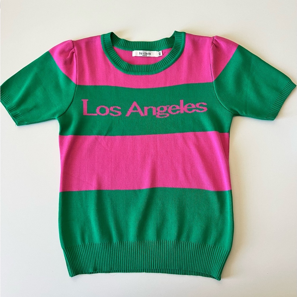 Los Angeles Stripe Crew Neck Sweater - Pink & Green